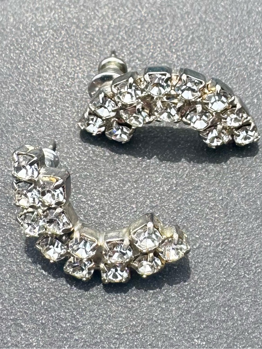 Silver Rhinestone Crescent Crystal Earrings Rhinestone Statement Elegant